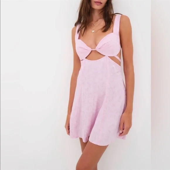 knee length dresses for ladies DOLLY SATIN MINI DRESS IN LIGHT PINK – AKIRA main image 0